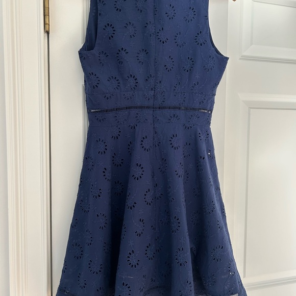 BB Dakota Navy Eyelet V-Neck Fit & Flare Dress - Picture 2 of 8